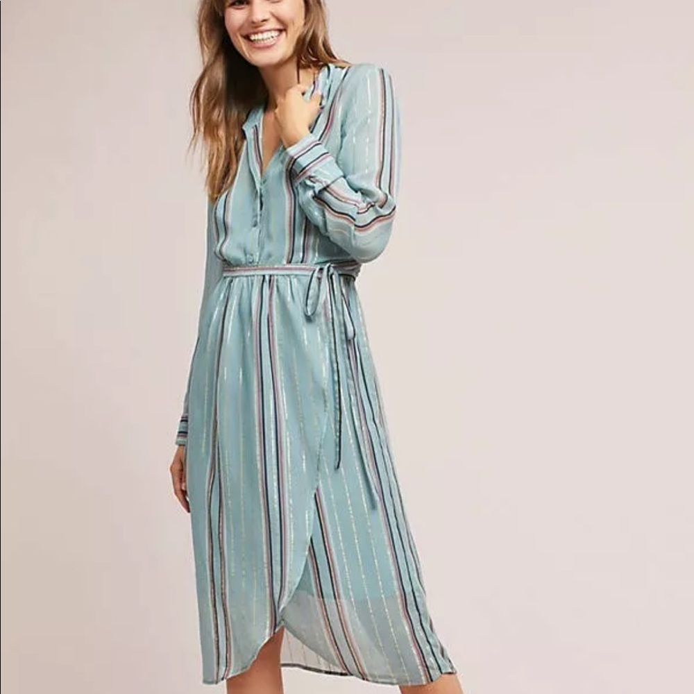 New Lovely Anthropologie Metallic Shirt-dress Lrg